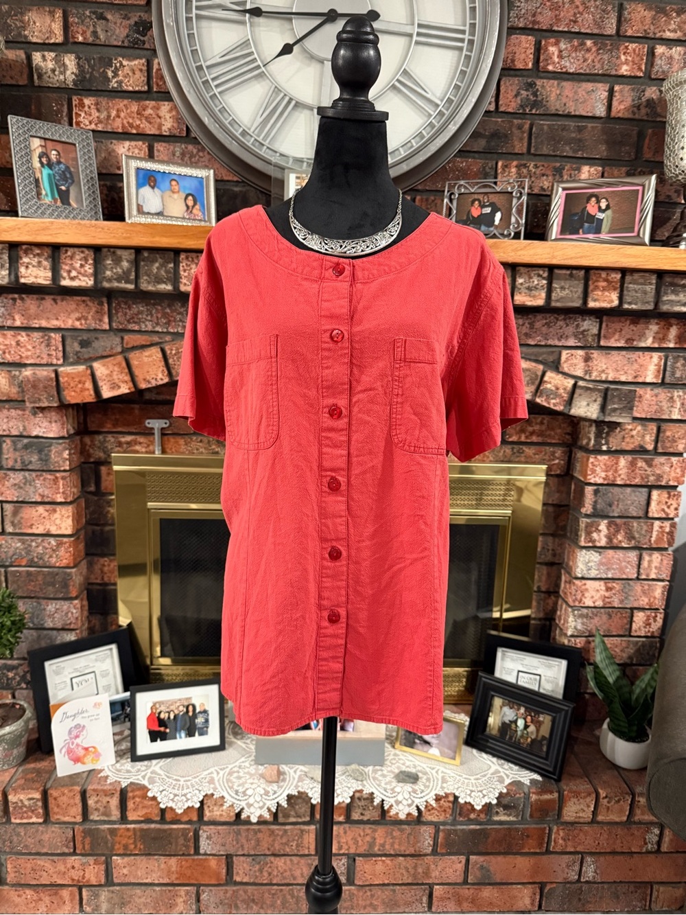 Only necessities Women's Short-Sleeve Button Front Top - Red